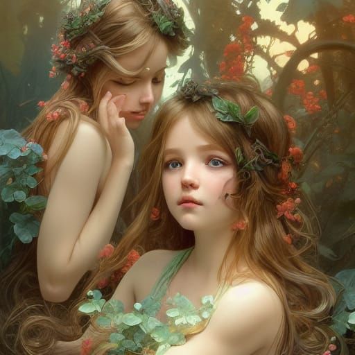 Fairies with Cute Babies in Hyperdetailed Digital Art