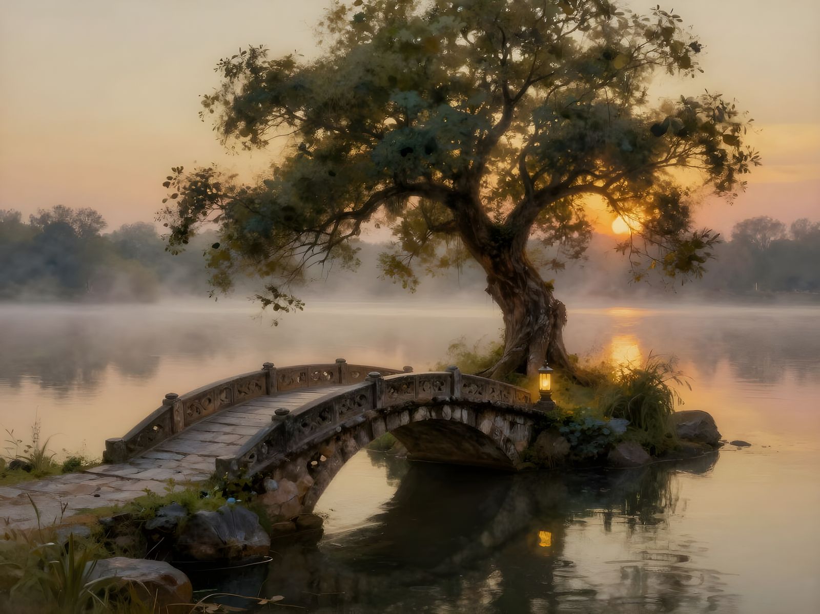 sunset over quiet lake