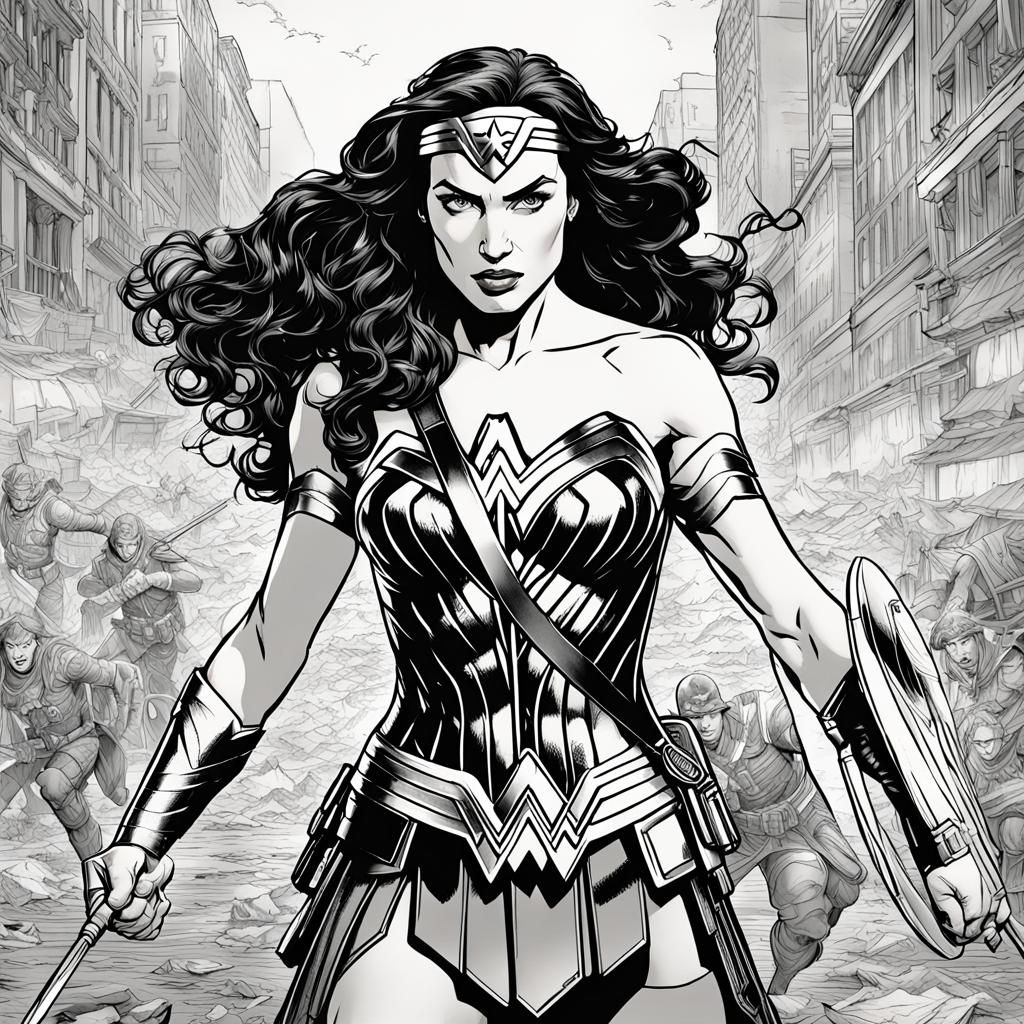 Wonder Woman Battle Scene in Graphic Art Style