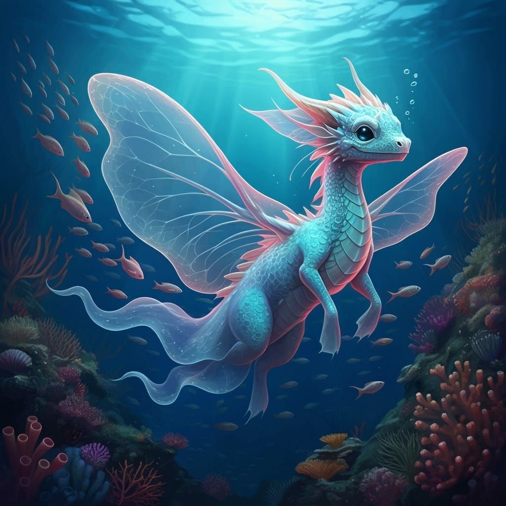Lace Ghost Dragon Hybrid Swimming in Ocean