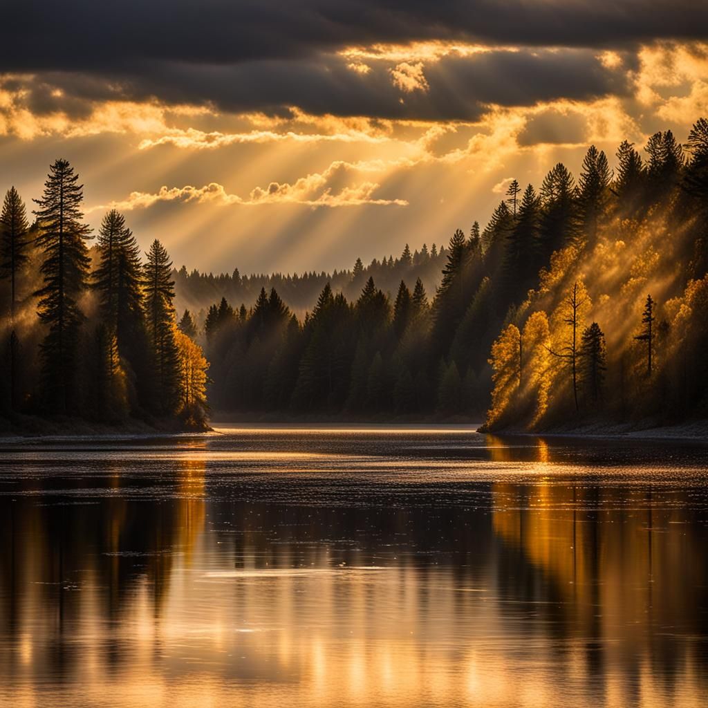 Golden Sunrise Over Hills, Photographic Style