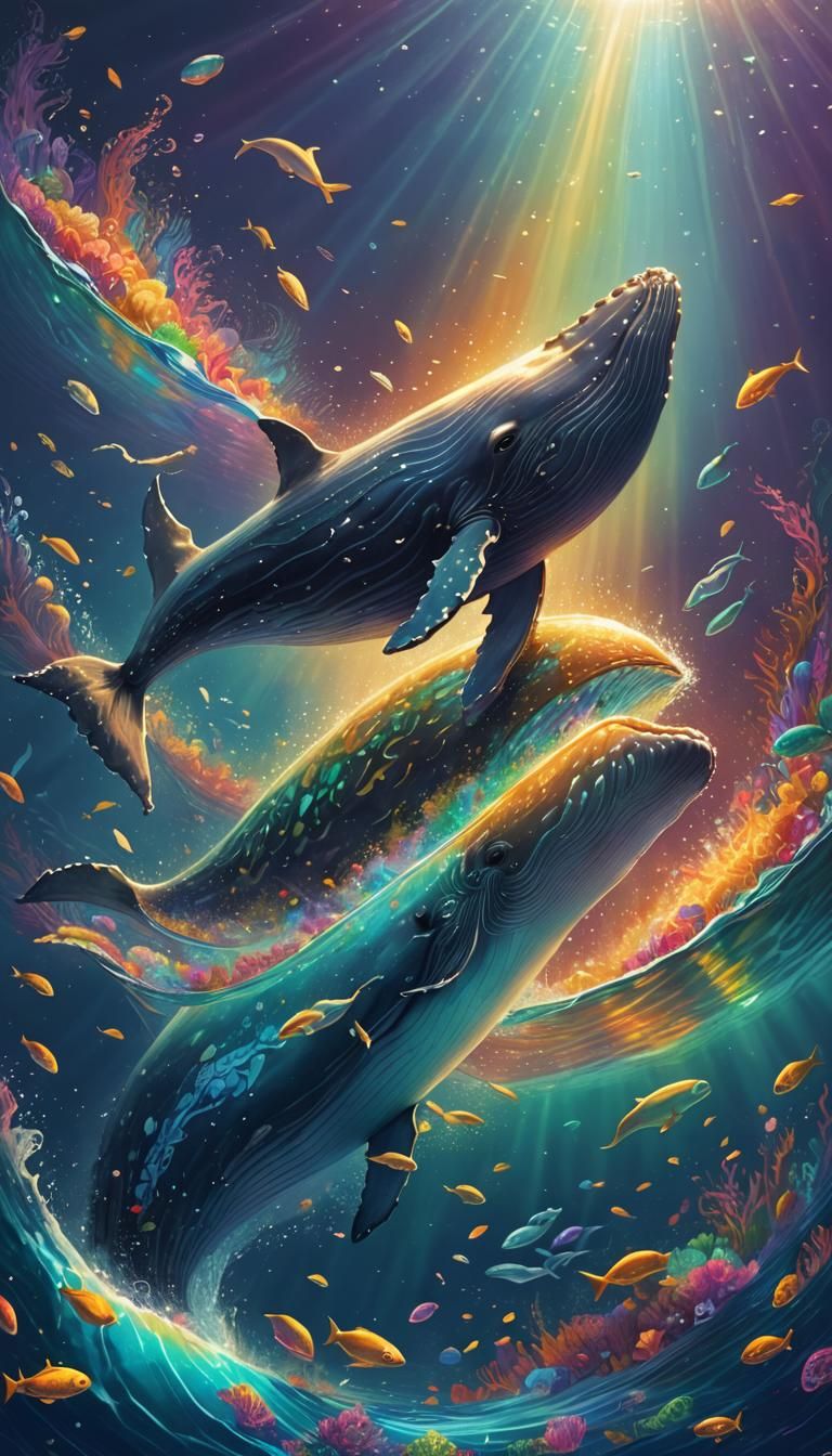 Whale Carrying Quran in a Deep Sea Scene