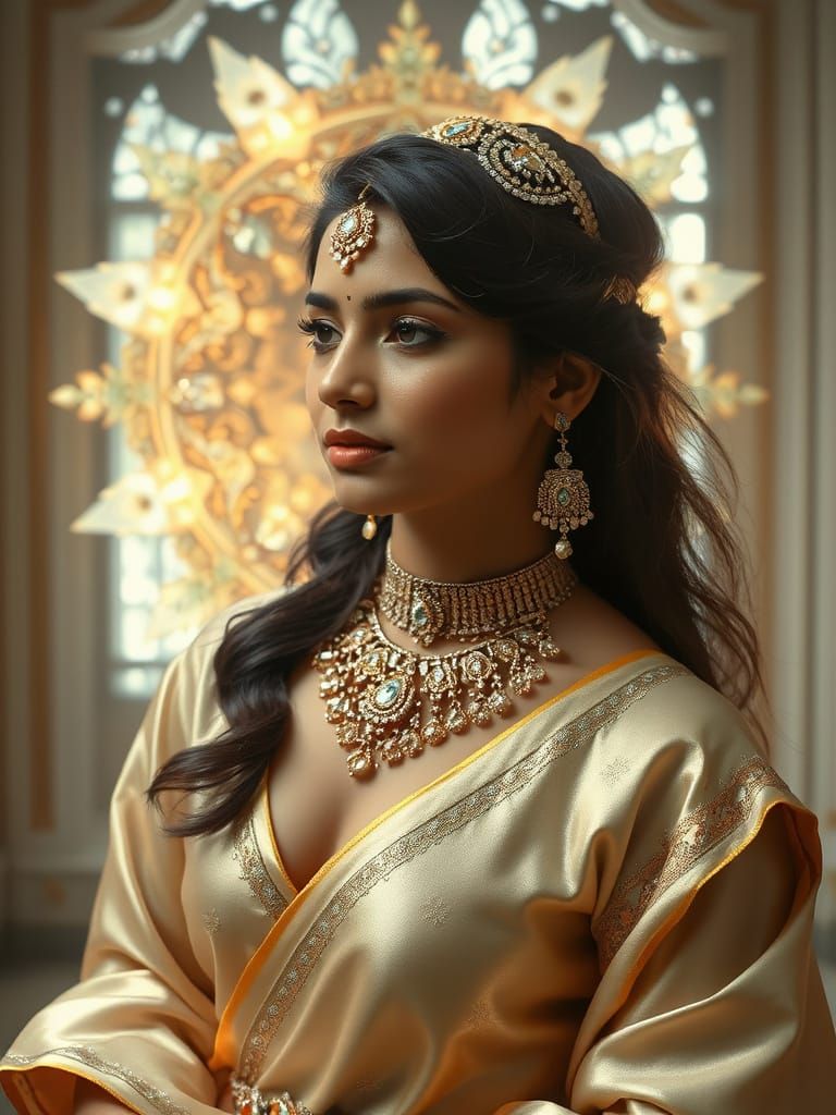 Ethereal Indian Woman in Silk and Jewels