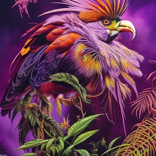 Hypnotic Tropical Bird in Dark Academia Style