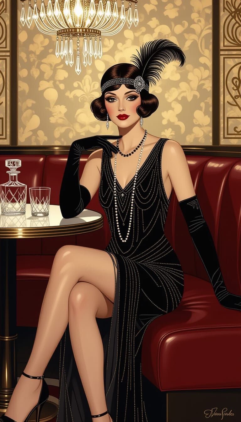 Elegant Flapper in Speakeasy, Art Nouveau Style