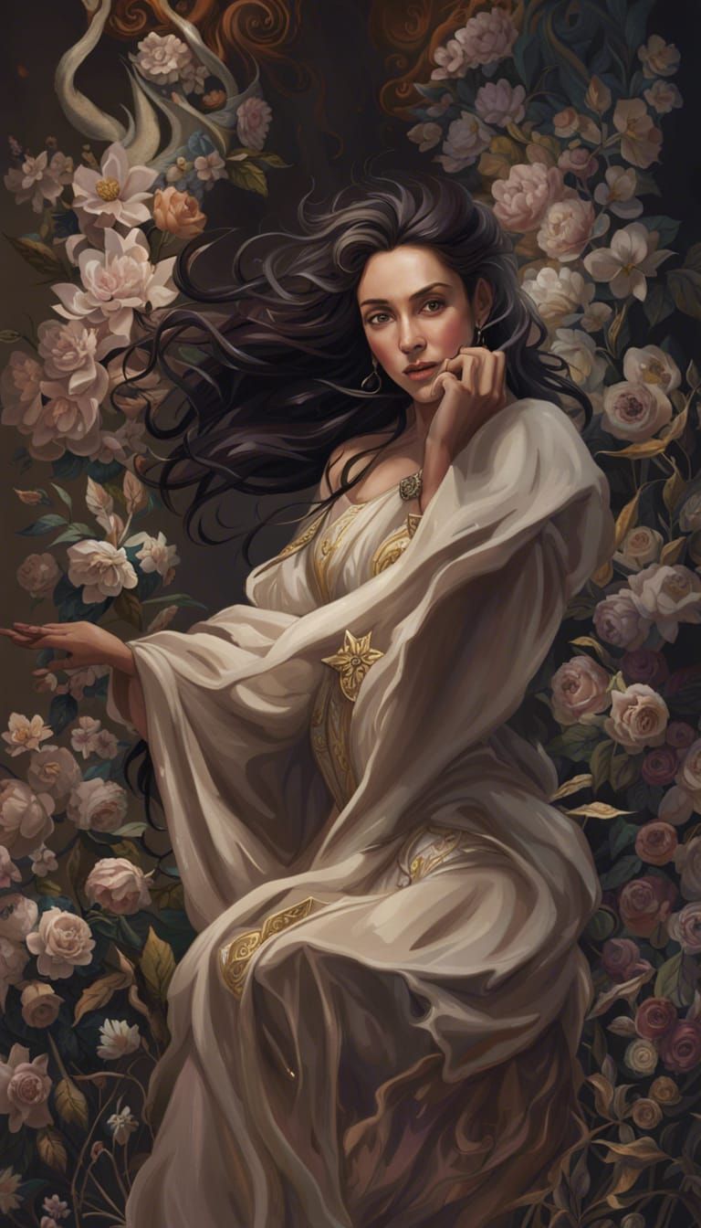 Anime Lady Portrait with Floral Details