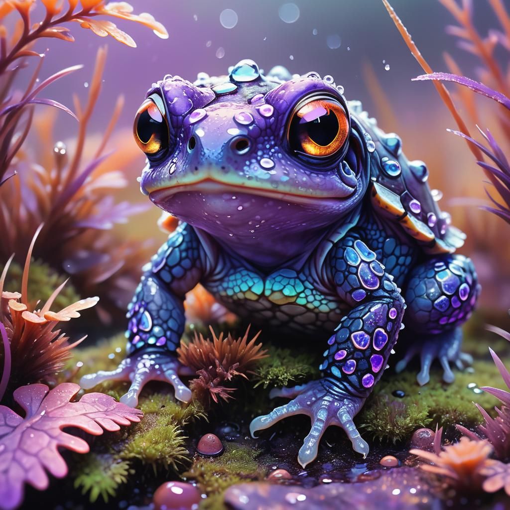 Adorable Luminous Frog-Tortoise on Dewy Moss