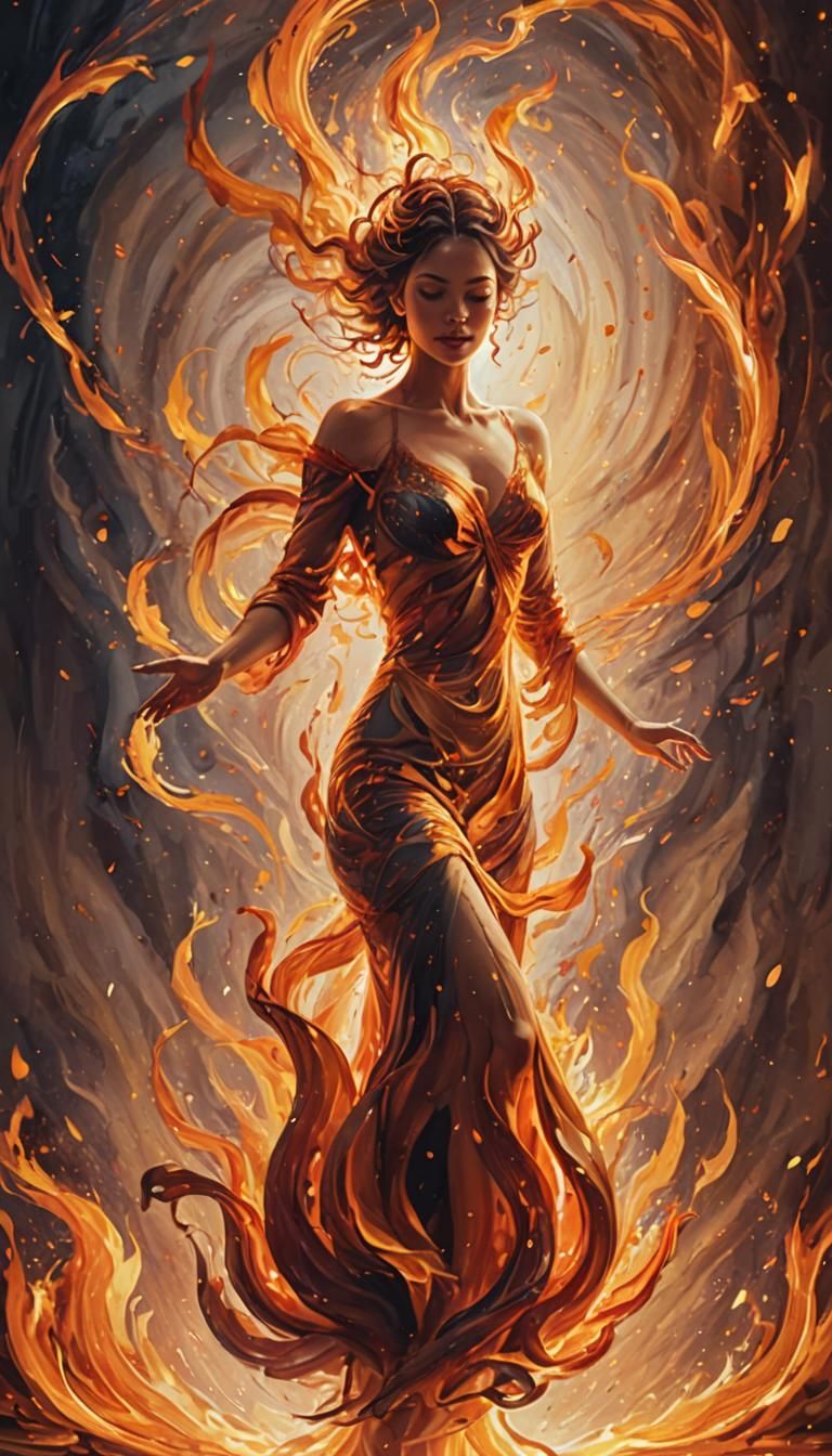 Surreal Digital Painting of a Woman Dancing in a Vortex of F...