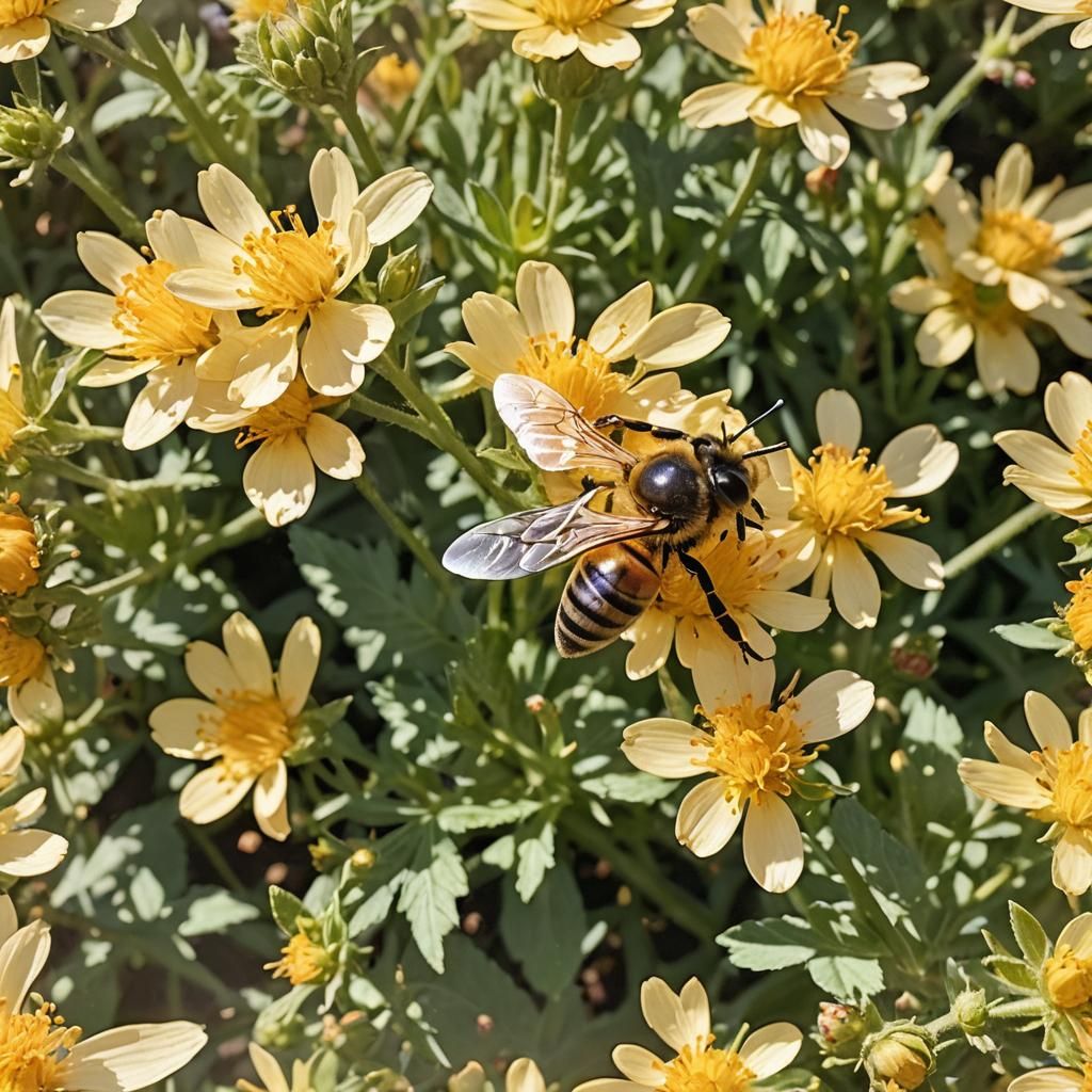 Bee Collecting Pollen in Watercolor Style