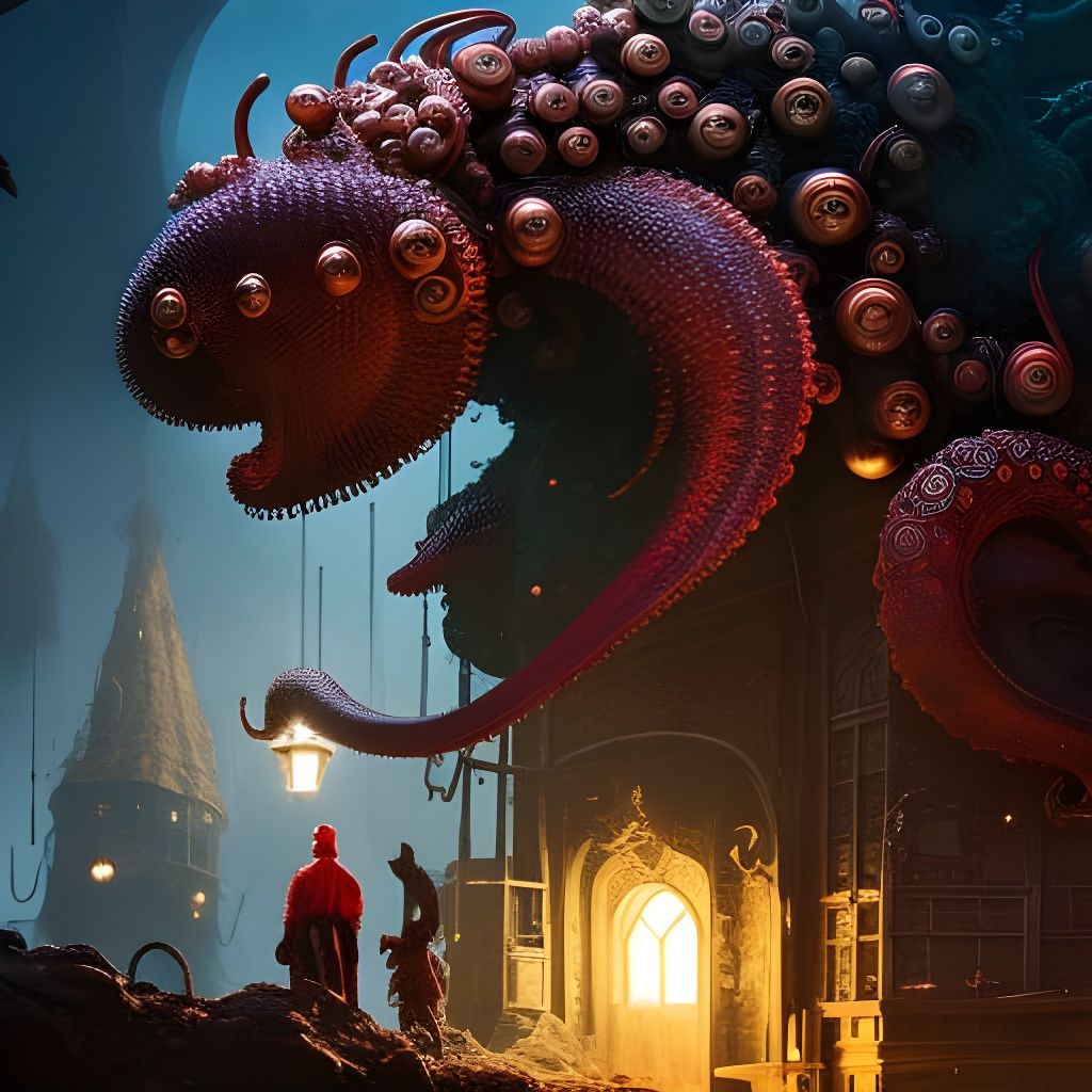 Tentacled Mold Steals Christmas: Detailed Digital Artwork