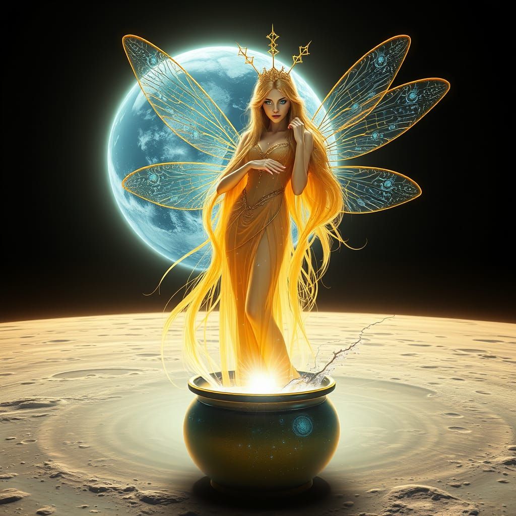 Regal, Androgynous Fairy Radiates Mystical Energy on the Moo...
