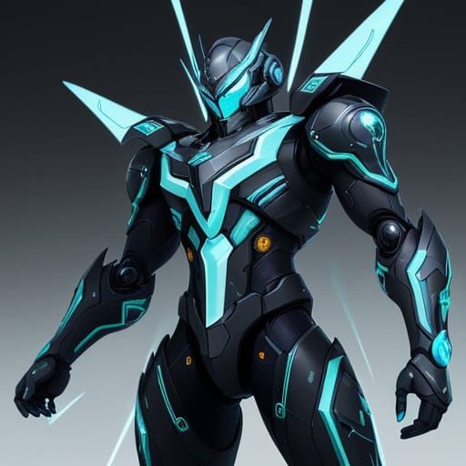 Cyberpunk Power Armor with Distinctive Anime Aesthetic