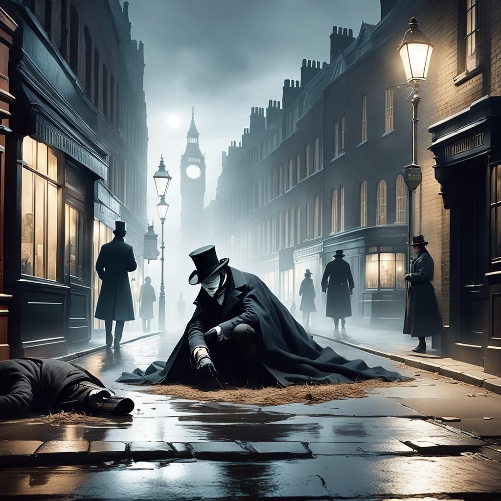 a dark and foggy street in Victorian London