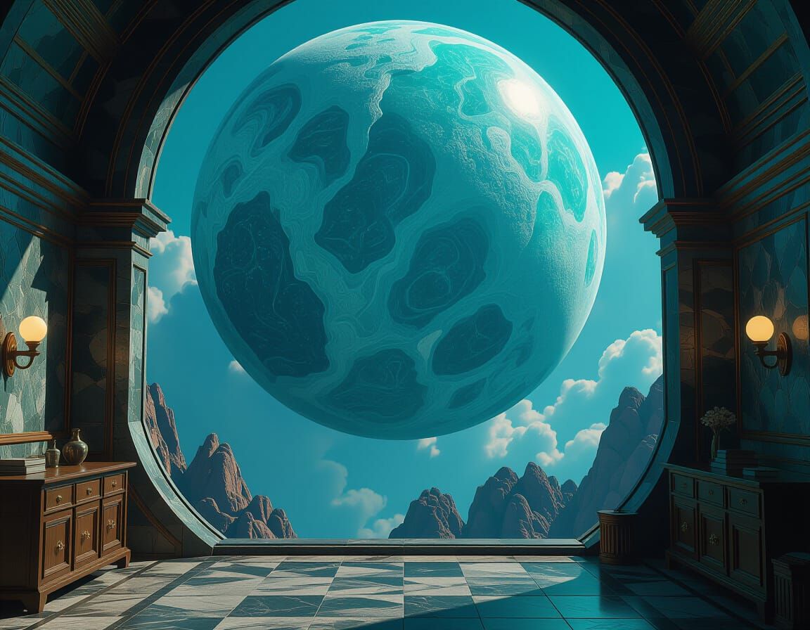 Colossal Planet Over Intricate Basement, Fantasy Art