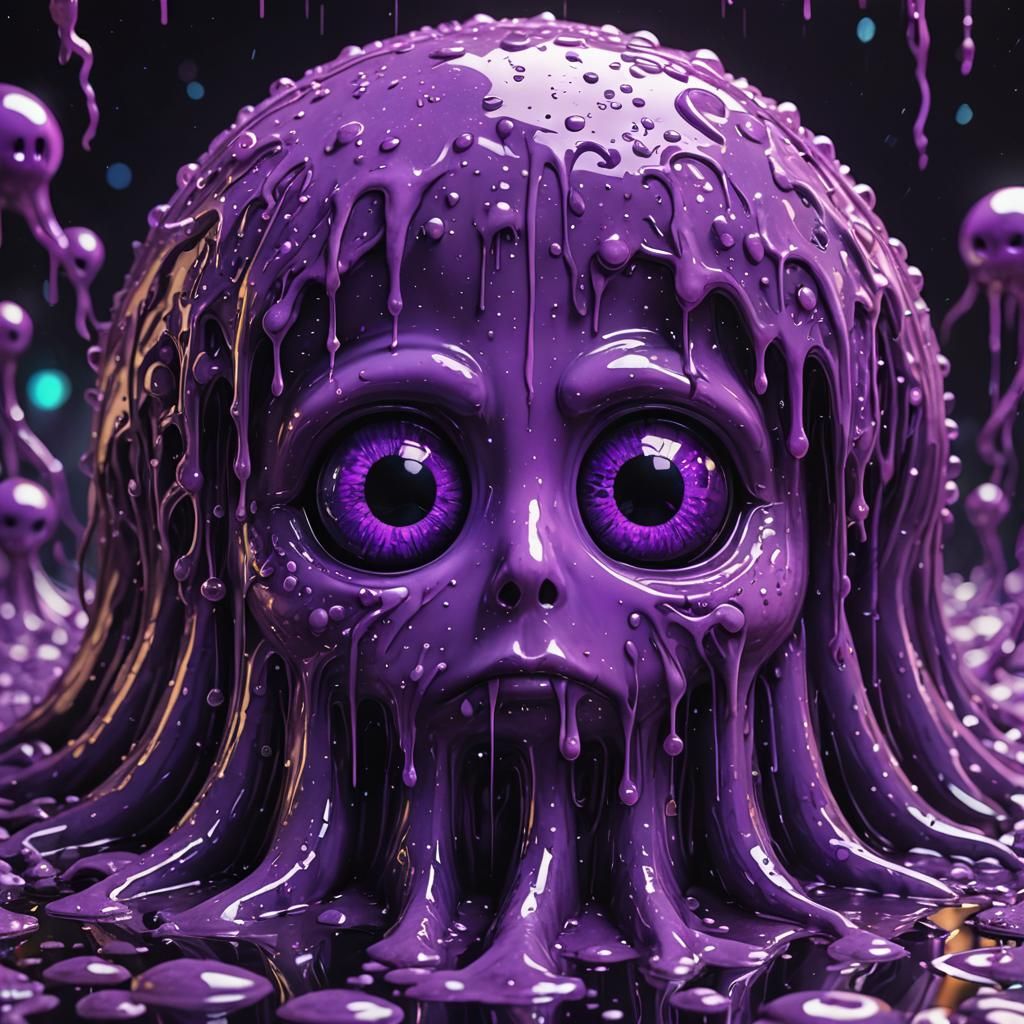 Sad Purple Slime in Astral 3D Illustration