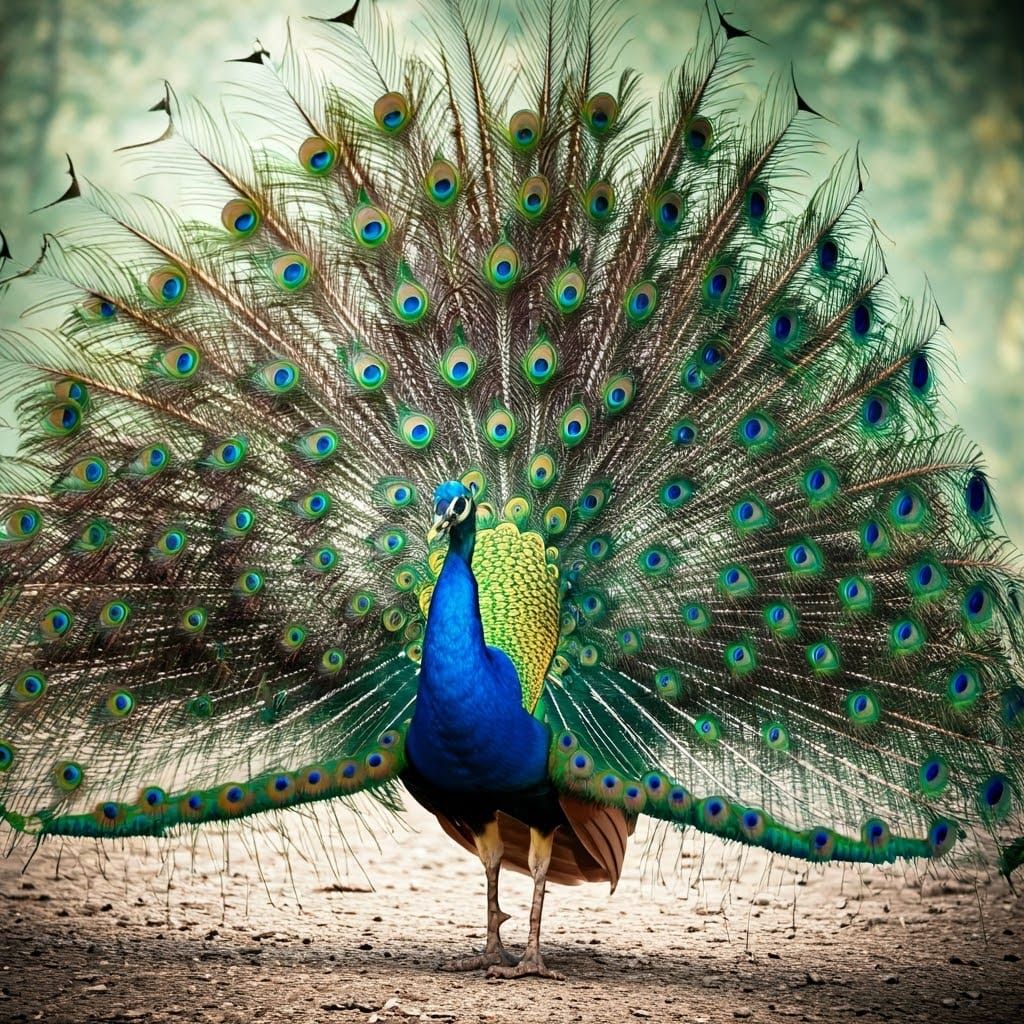 Majestic Peacock Displaying Plumage in Dreamy Setting