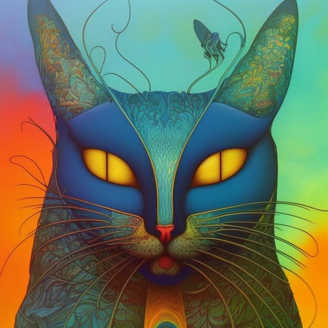 Blue Cat Treehouse in Surreal Style