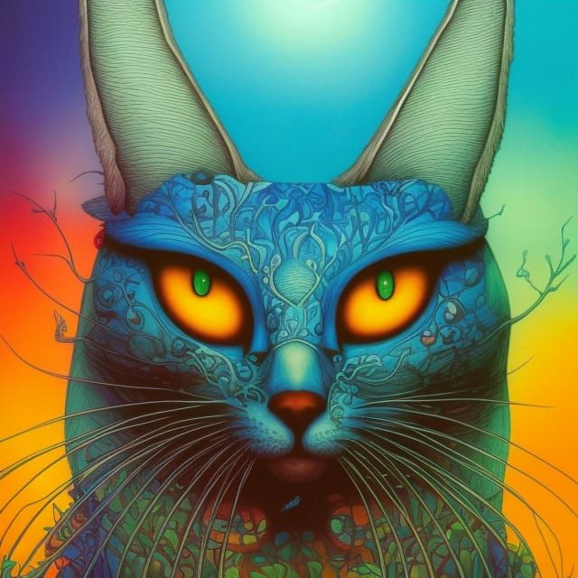 Blue Cat Treehouse in Surreal Triadic Colors