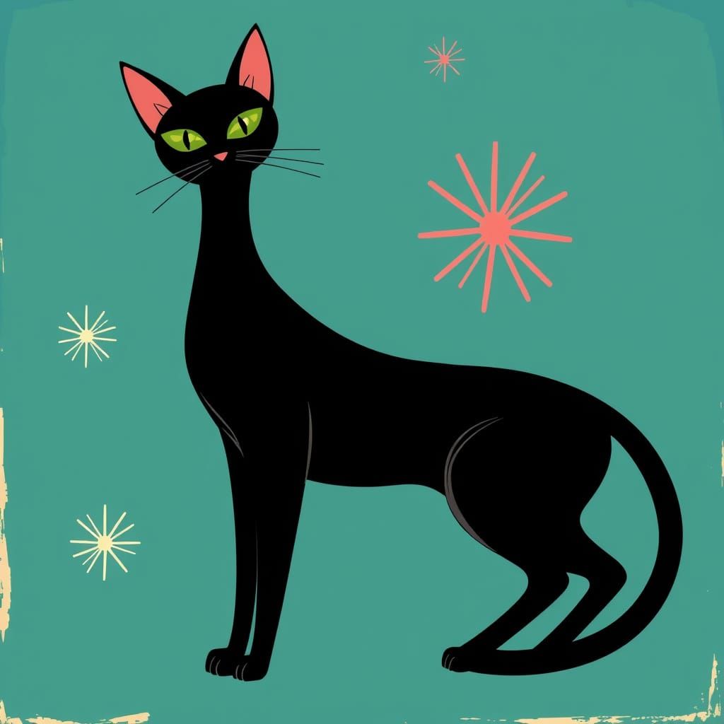 Mid-Century Modern Cat in Vibrant Retro Style