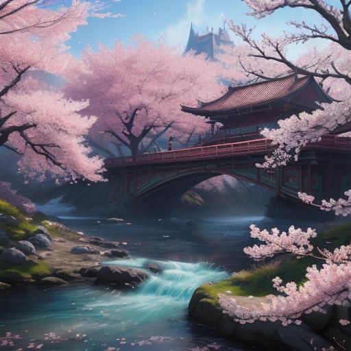 Fantastical Cherry Blossoms in Detailed Matte Painting