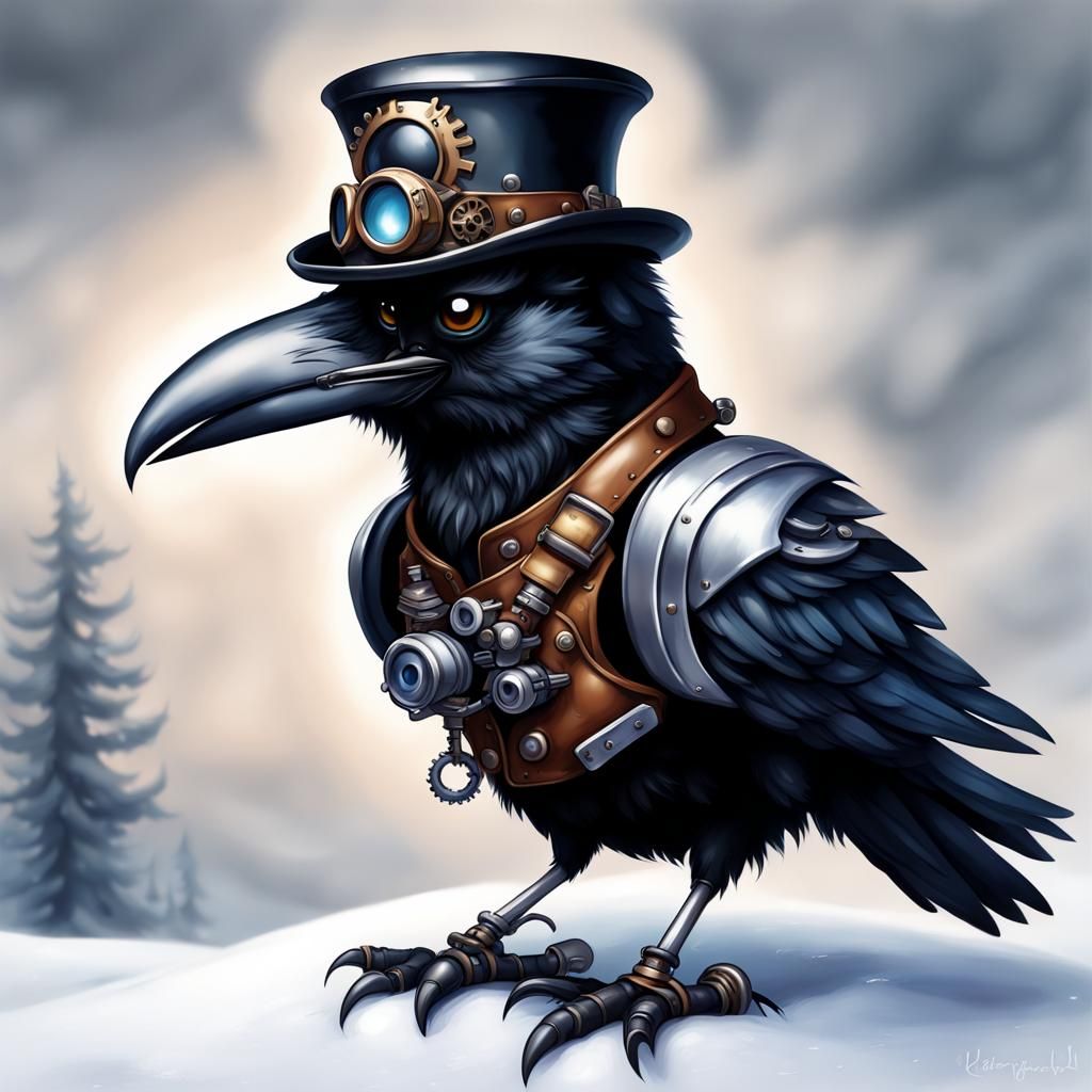 Chibi Raven in Winter Fashion, Steampunk Style