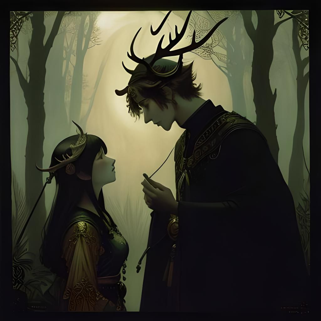 Sun and Moon Forest with Stag Antlers