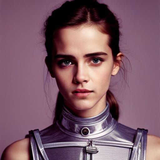 Plastic Robot Girl Portrait in 1980s Style