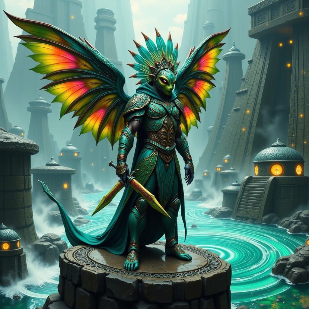 Surreal Quetzalcóatl Warrior Emerges from Mists of an Aztec ...