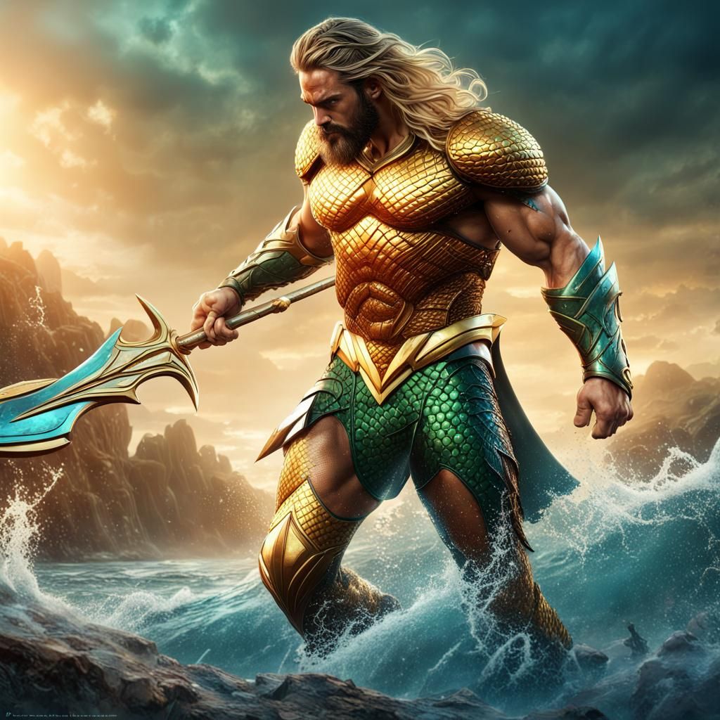 Aquaman as Gladiator in Comic Book Style