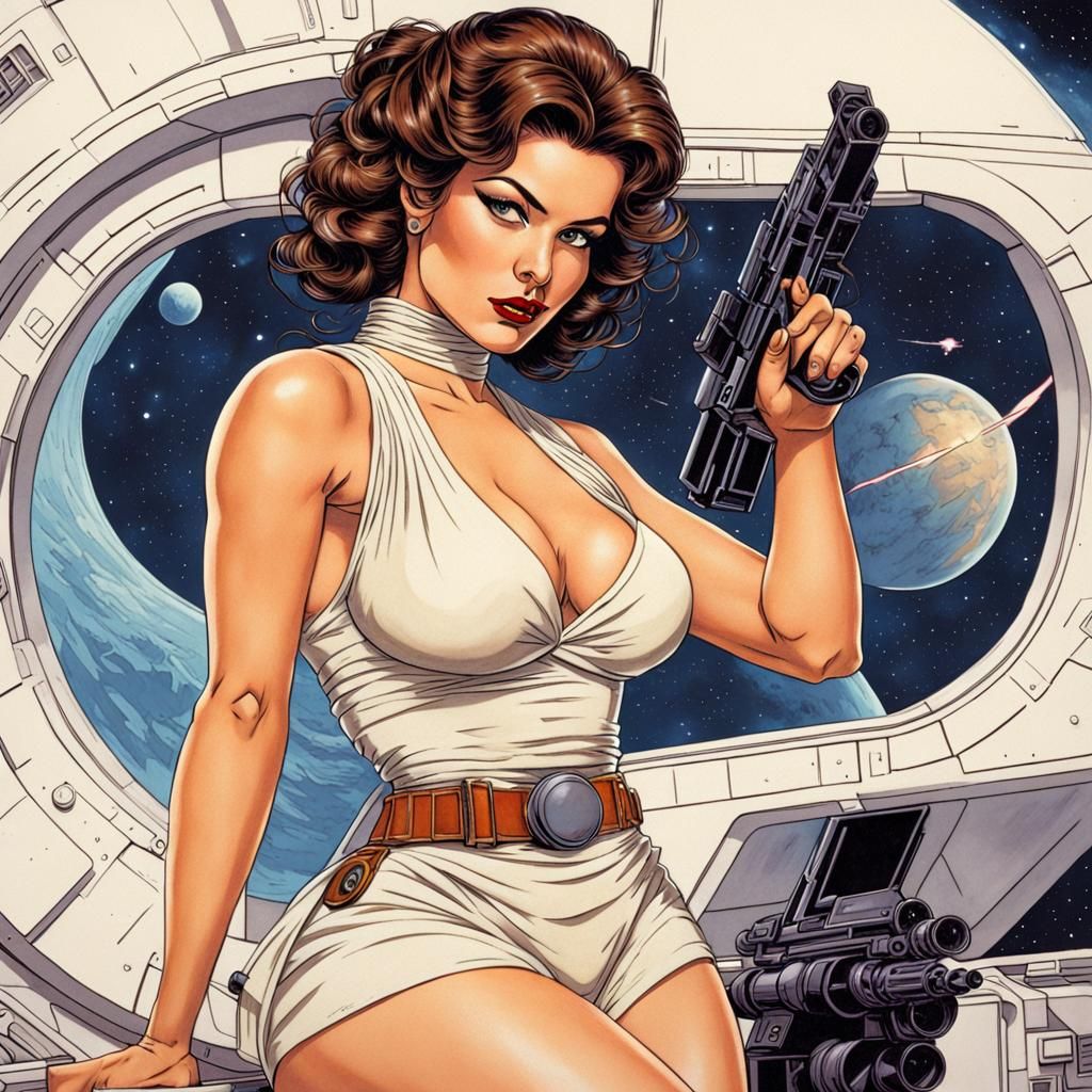 Star Wars Pin-up Girl in 80s Cartoon Style