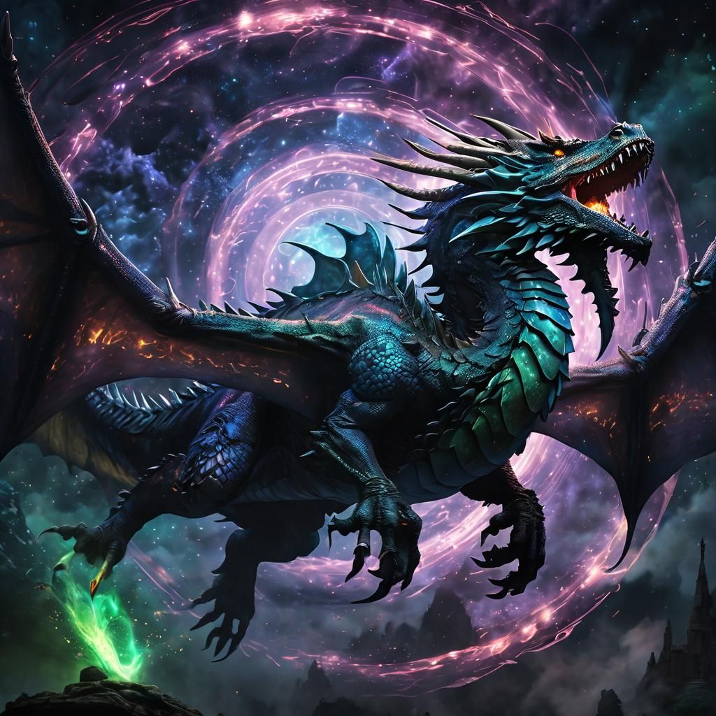 Winged Dragon Pulled into Alien Portal Vortex