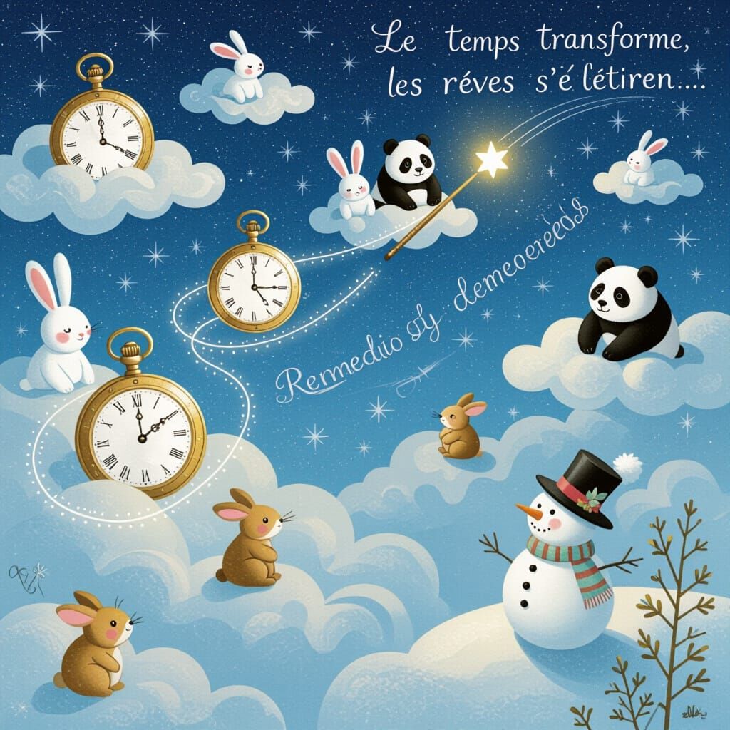 Golden Pocket Watches Float in Dreamy Surrealist Night Sky