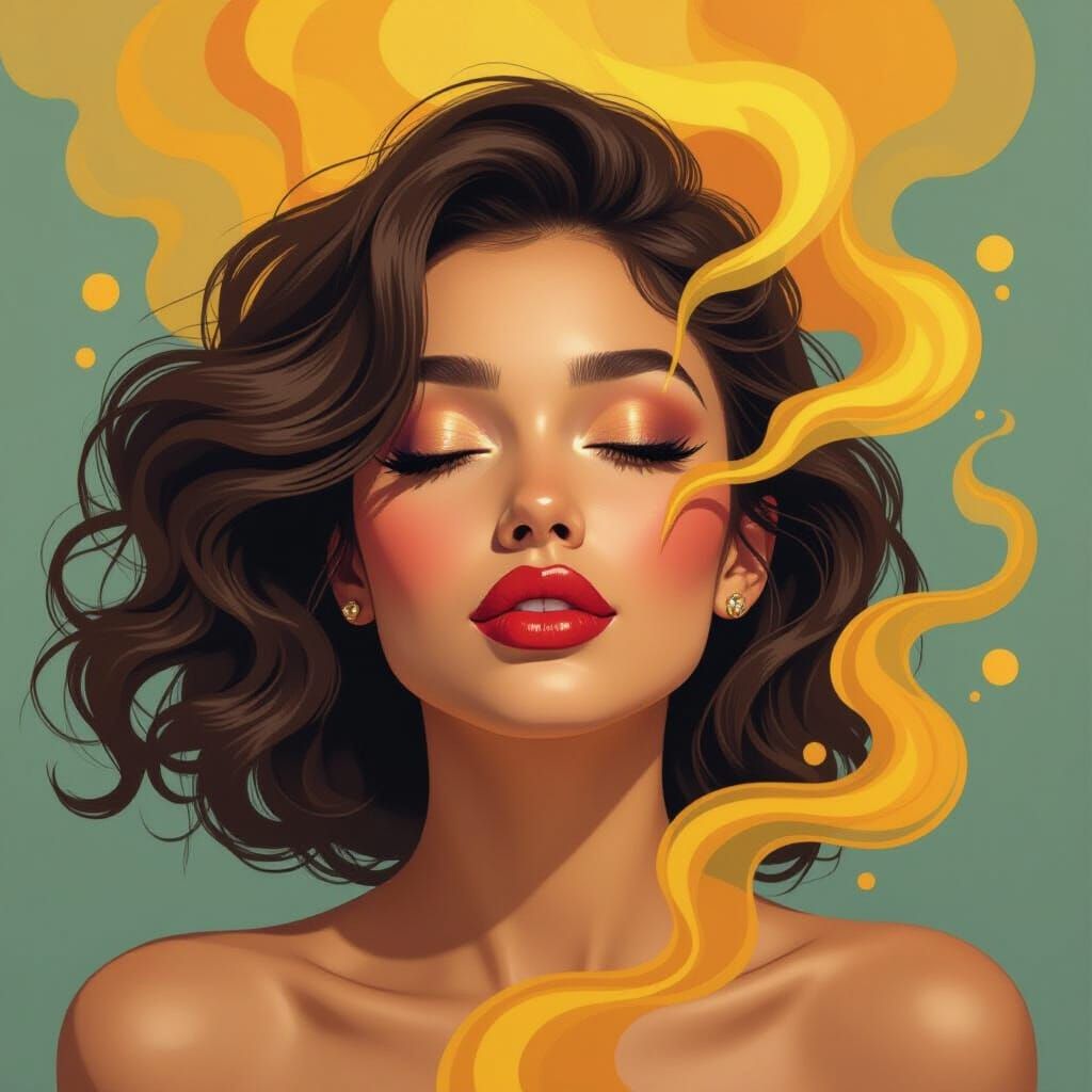 Ecstatic Woman's Portrait with Swirling Smoke