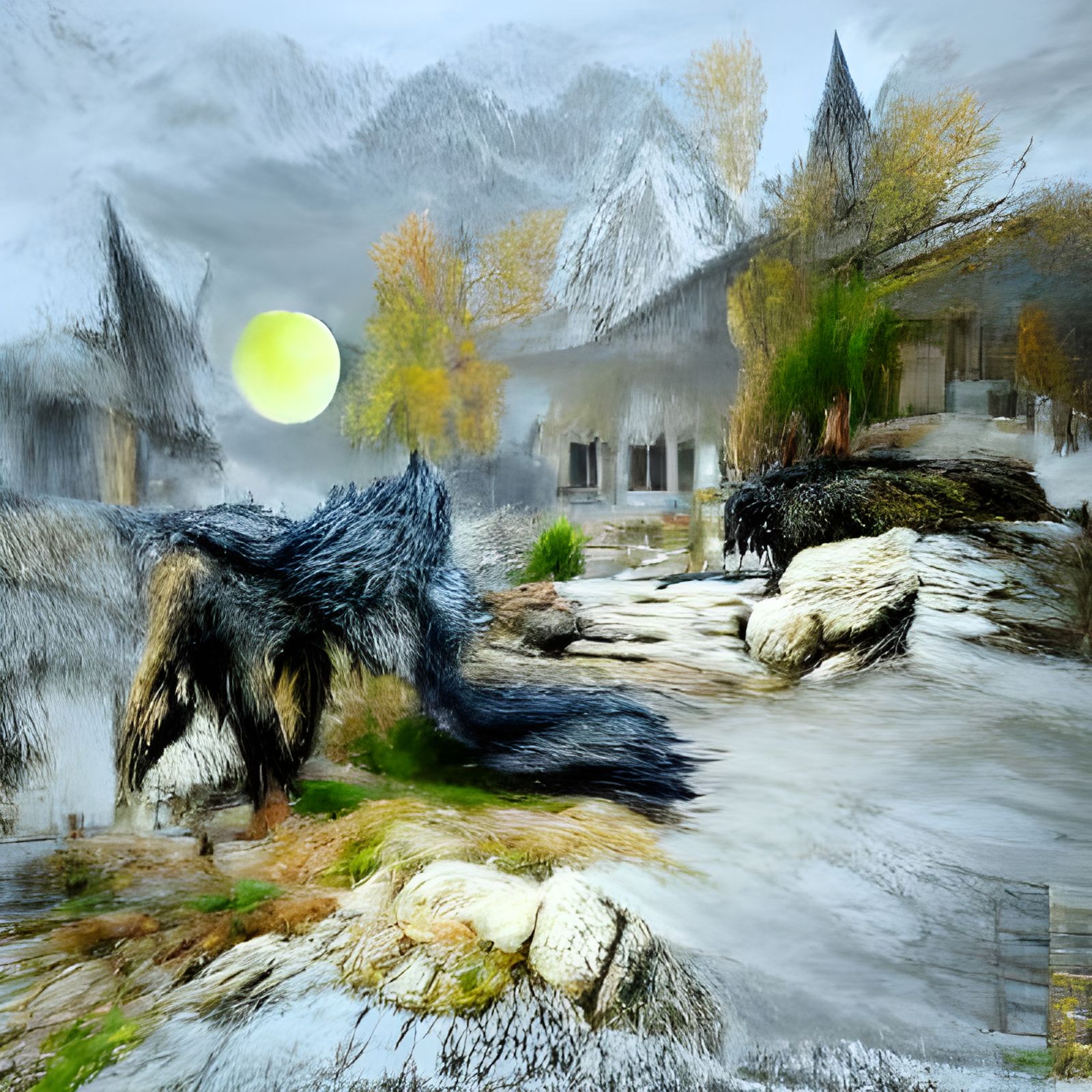 Dragon Werewolf in Skyrim, Impressionistic Digital Art