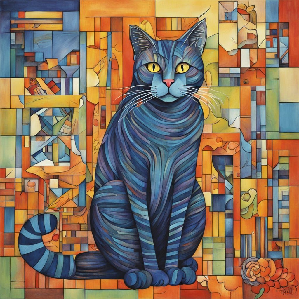 Whimsical Feline Portrait in Watercolor Style