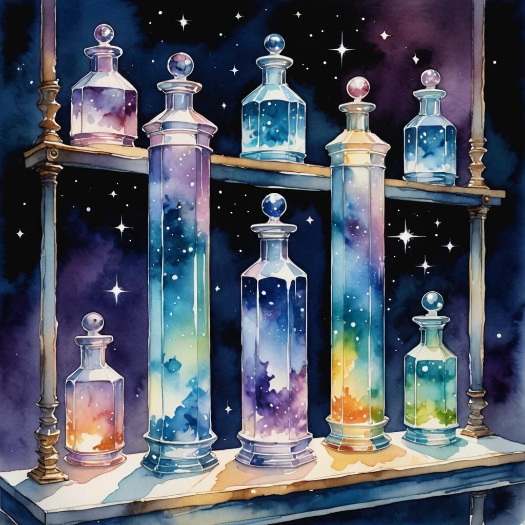 Opulent Chamber of Liquid Starlight in Watercolor Style