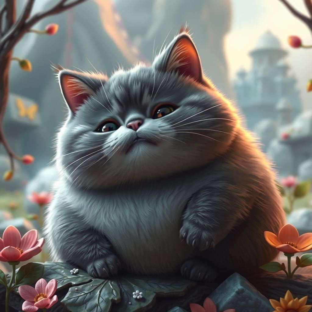 Fantastical Pusheen in Whimsical Fantasy Realm