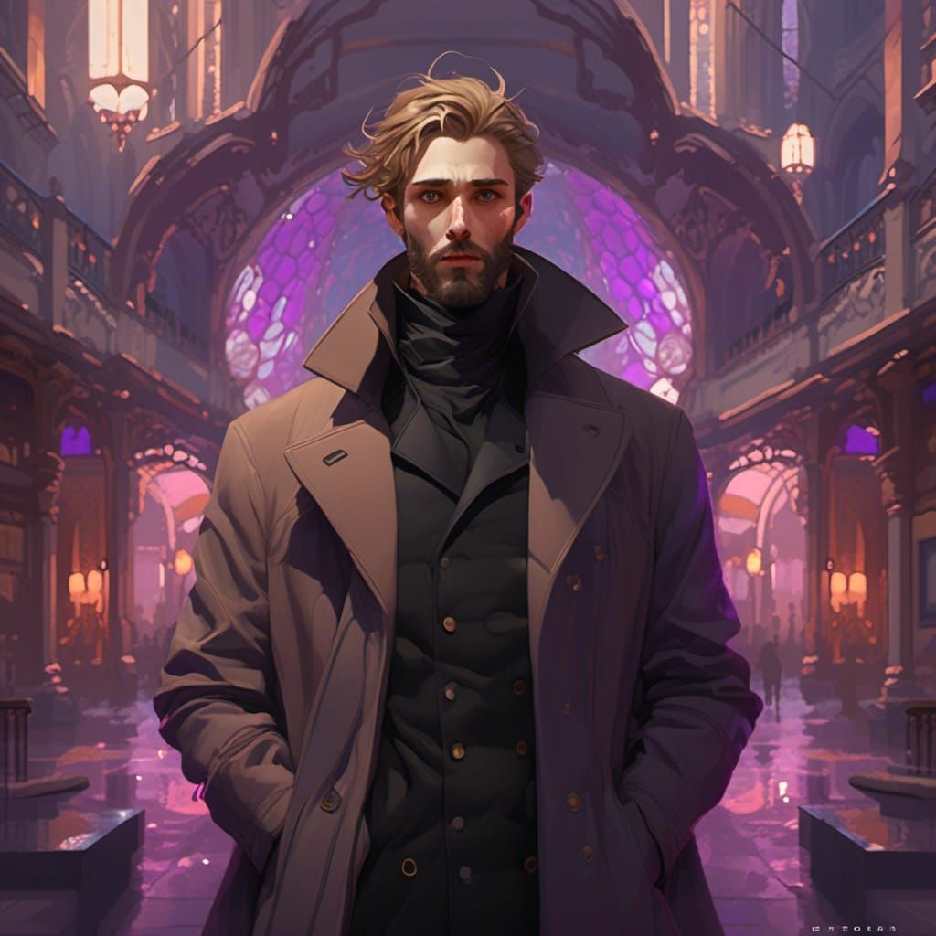 Pale Man Portrait in Anime Style, Detailed Lighting