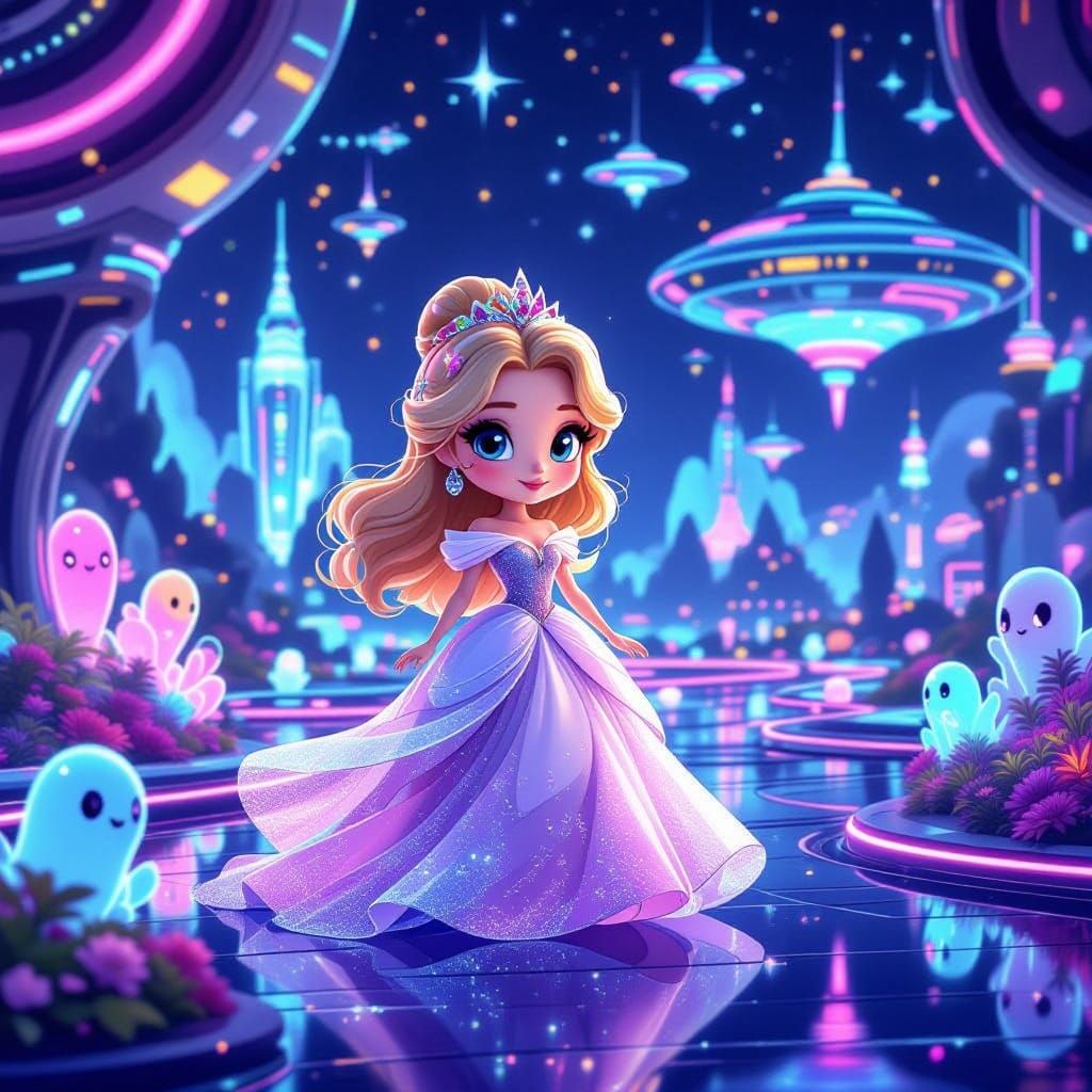 Surreal Space Fantasy of a Chibi Disney Princess