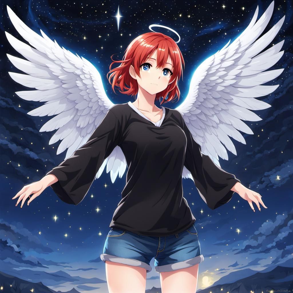 Anime Angel with Red Hair and Wings