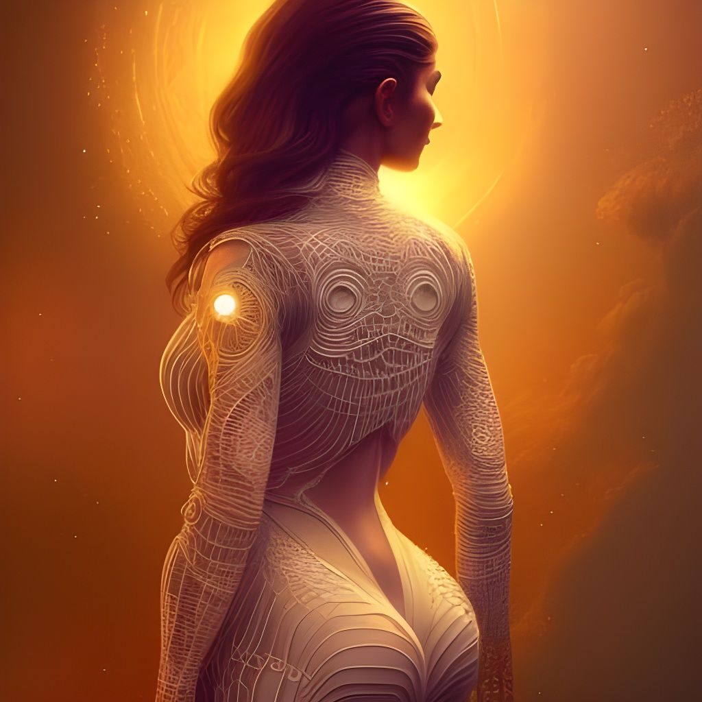 Cosmic Woman in Lacy Spacesuit: Ethereal Digital Art