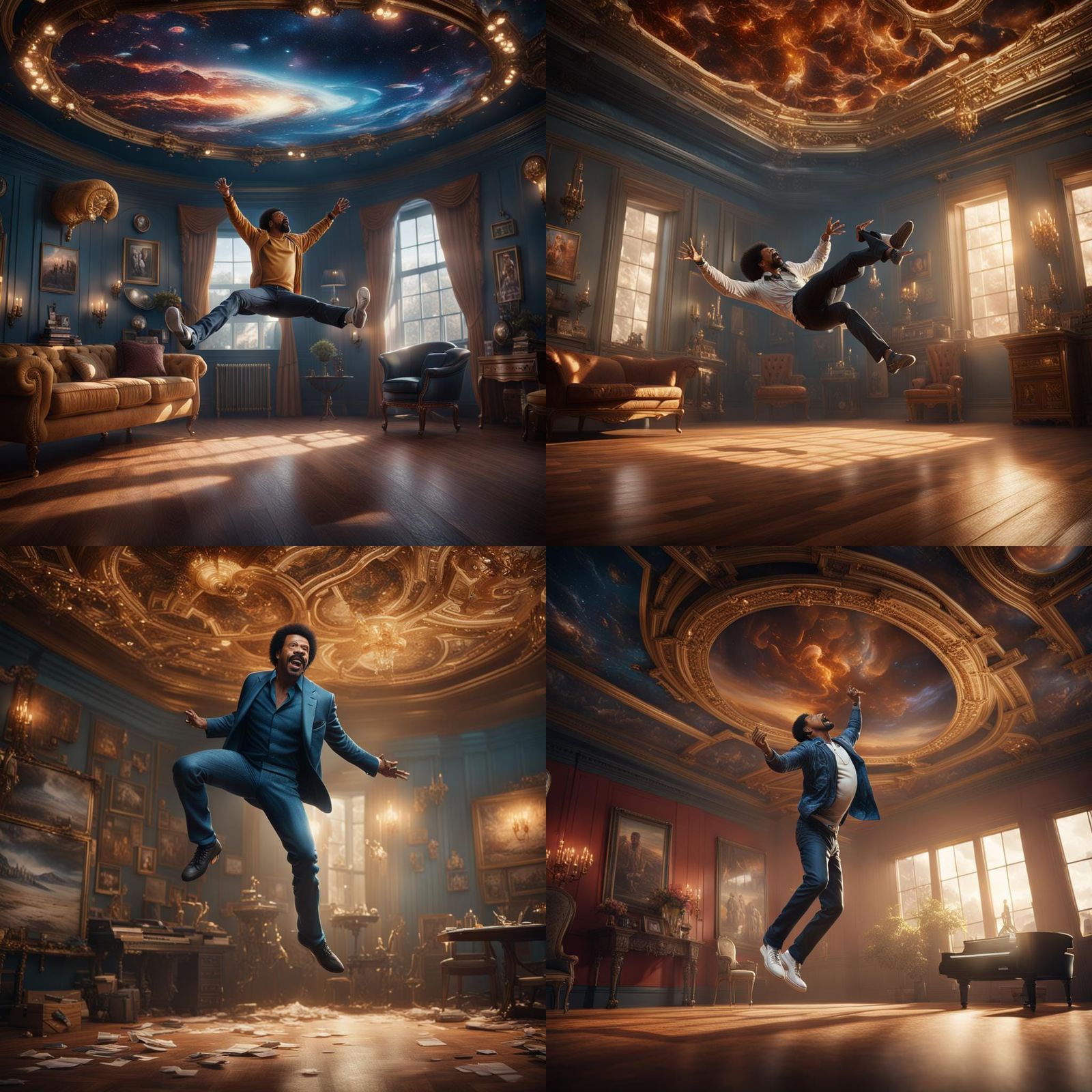 Person Dancing on Ceiling in Detailed Matte Painting