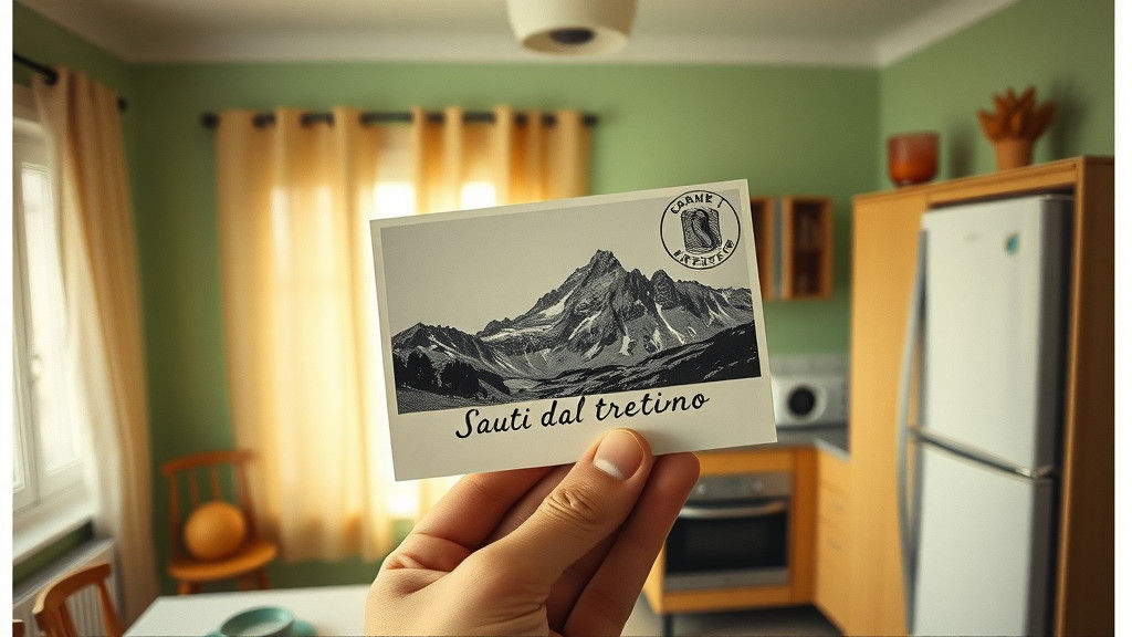 Vintage Dolomites Postcard in 1960s Kitchen