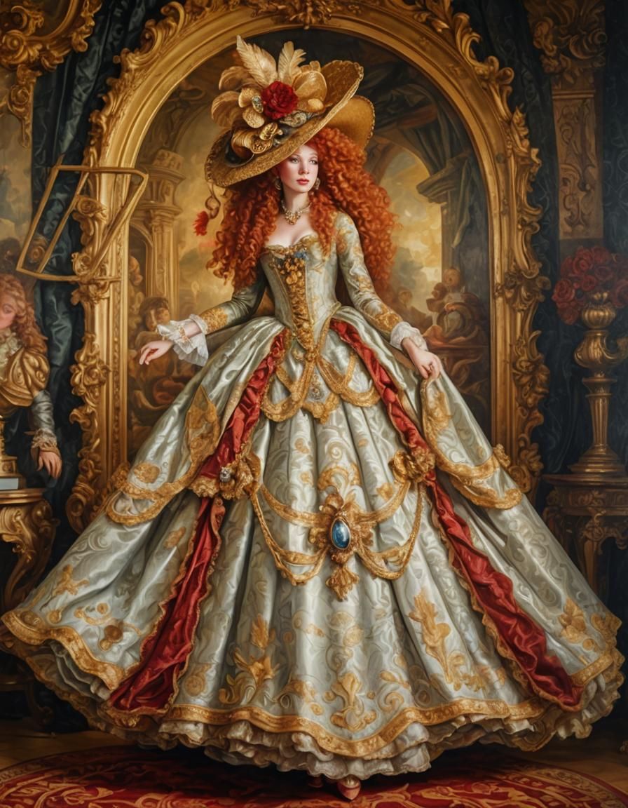 Baroque Fantasy Woman Portrait with Red Hair