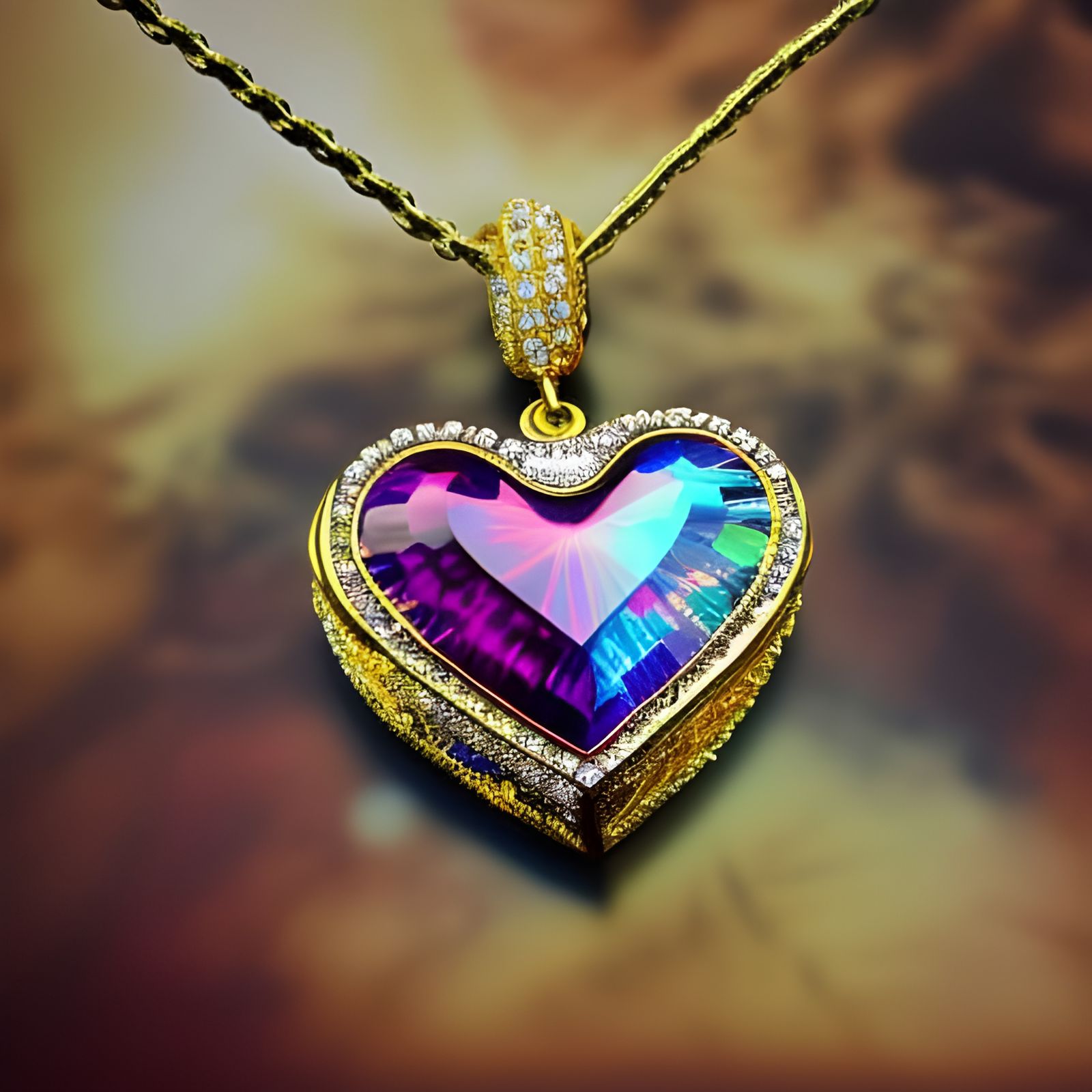 Hyperrealistic Heart Jewel Necklace on Gold Chain
