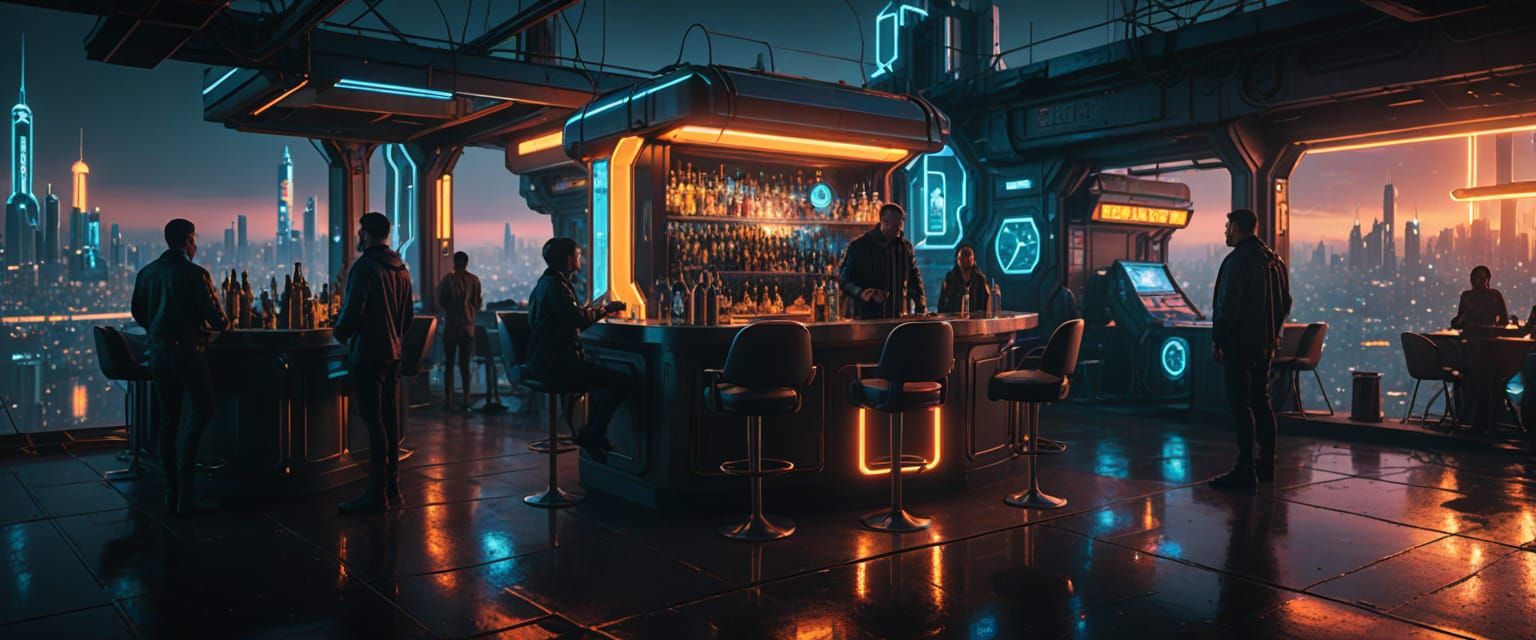 Epic Futuristic Cityscape at Sunset, Tron-Inspired Cocktail ...