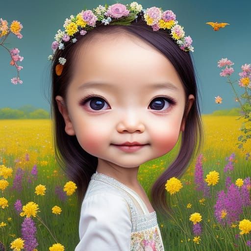 Adorable Chibi Baby Portrait in Rococo Style