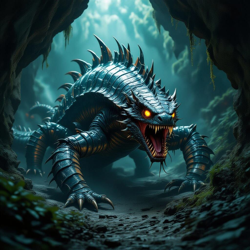 Monstrous Basilisk-Centipede Hybrid Emerges from Cavern