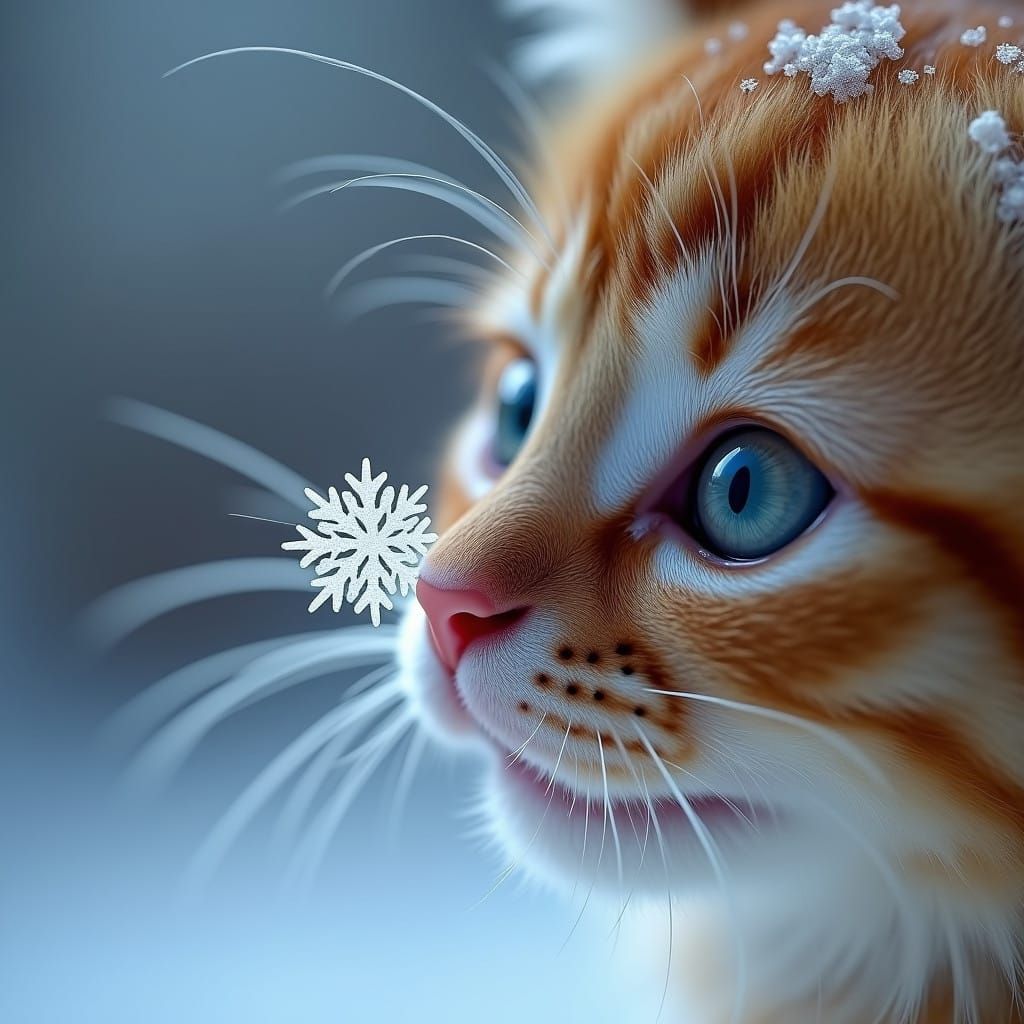 Whimsical Winter Wonderland: Fluffy Kitten Catches Snowflake...