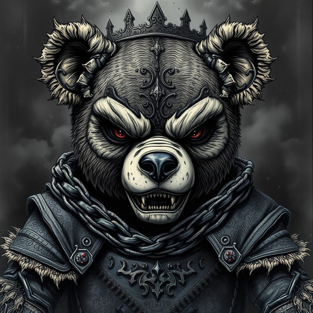 Menacing Teddy Bear in Gothic Dystopian Armor
